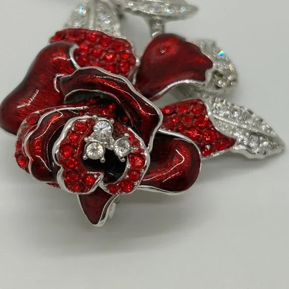 Vintage Nolan Miller Brooch First Lady Red Rose Nancy Regan Rhinestone Brooch - Picture 6 of 16